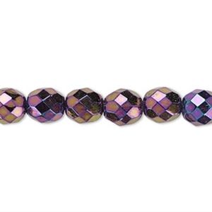 2/$15 Bead Czech Fire-polished Glass Iris Purple 8mm Faceted Round